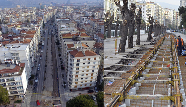 Alsancak'ta Tramvay Rayları Döşenmeye Başladı